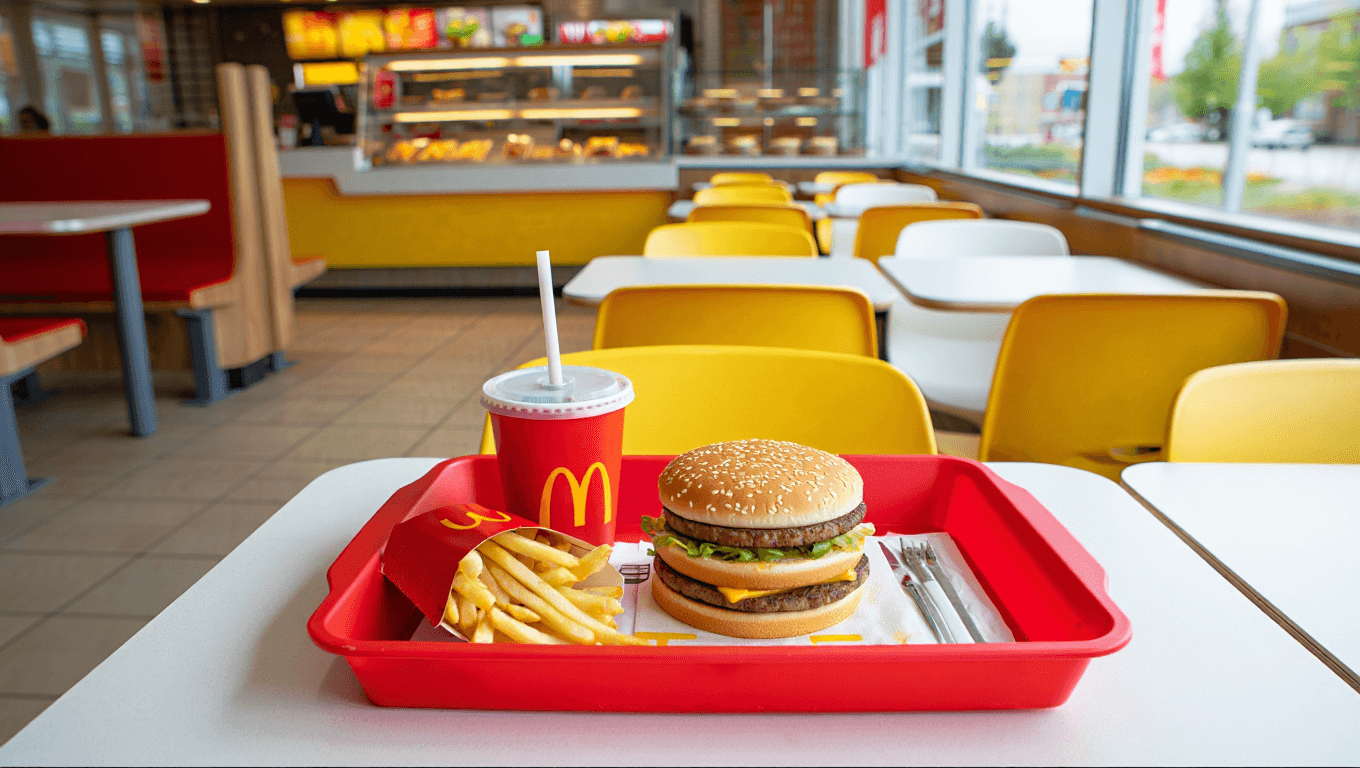 bright and clean fast food restaurant interior with yellow accents, counter service, and natural lighting