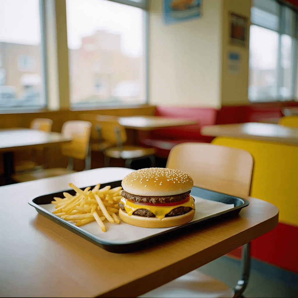 classic double cheeseburger with melted cheese and sesame bun on a serving tray